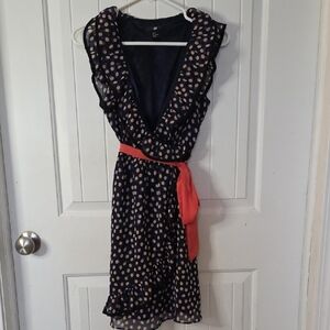 H&M Navy Polka Dot Dress with Coral Sash